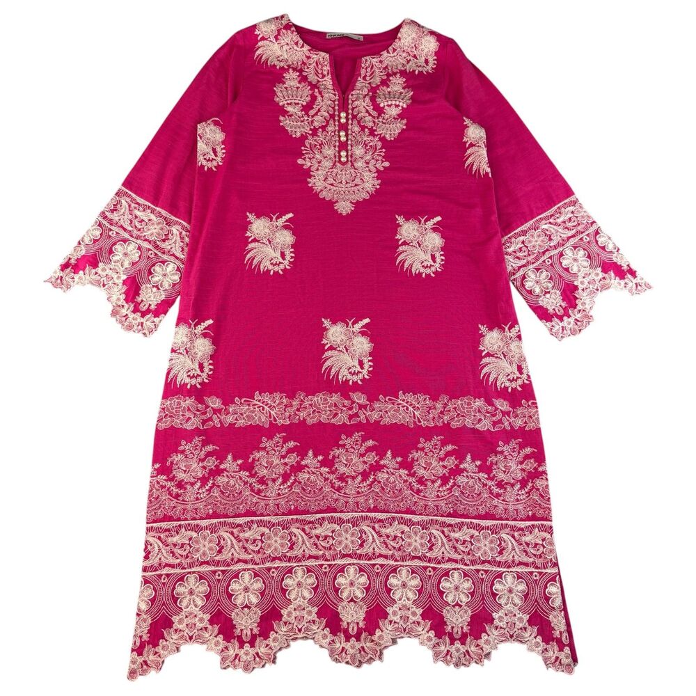 Khaadi Pret Pink Khaddar Kameez Pink Embroidered Traditional Wear  Women's Sz 10